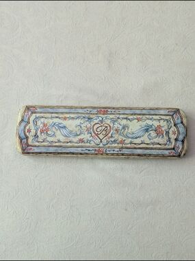Brighton Small Blue Floral Metal Tin Box, Rectangular, Hinged Lid, Painted